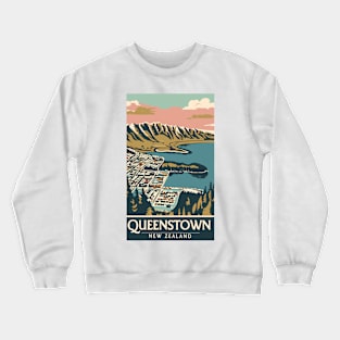 A Vintage Travel Art of Queenstown - New Zealand Crewneck Sweatshirt